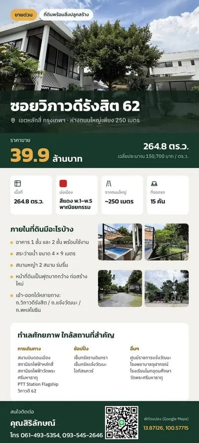 ขายบ้าน 6 ห้องนอน ใกล้ SRT หลักสี่ รูปที่ 1 จาก 5