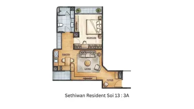 Sethiwan Residence的1房公寓楼出租，第5张，共5张