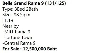 Belle Grand Rama 9の3ベッドルームコンドミニアム（売買）、写真1/5