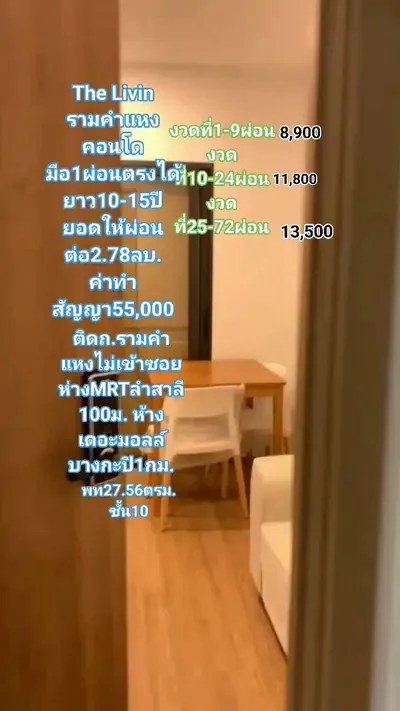 ขายคอนโด 1 ห้องนอน The Livin Ramkhamhaeng รูปที่ 1 จาก 5